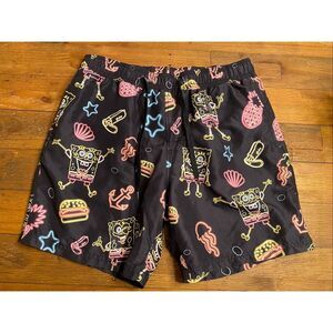 Nickelodeon Large black SpongeBob swim trunks shorts neon colors